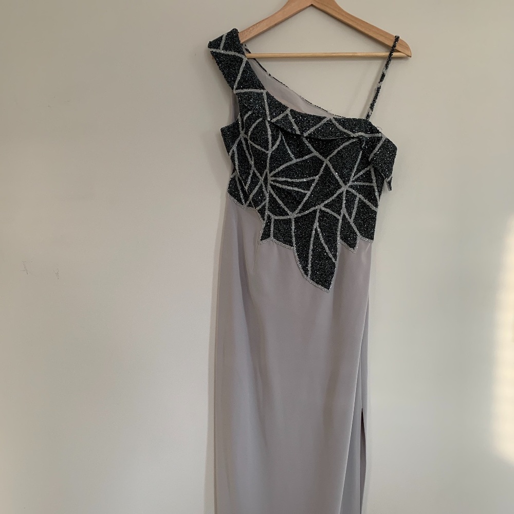 Terani Couture Grey Evening Gown/Prom Dress